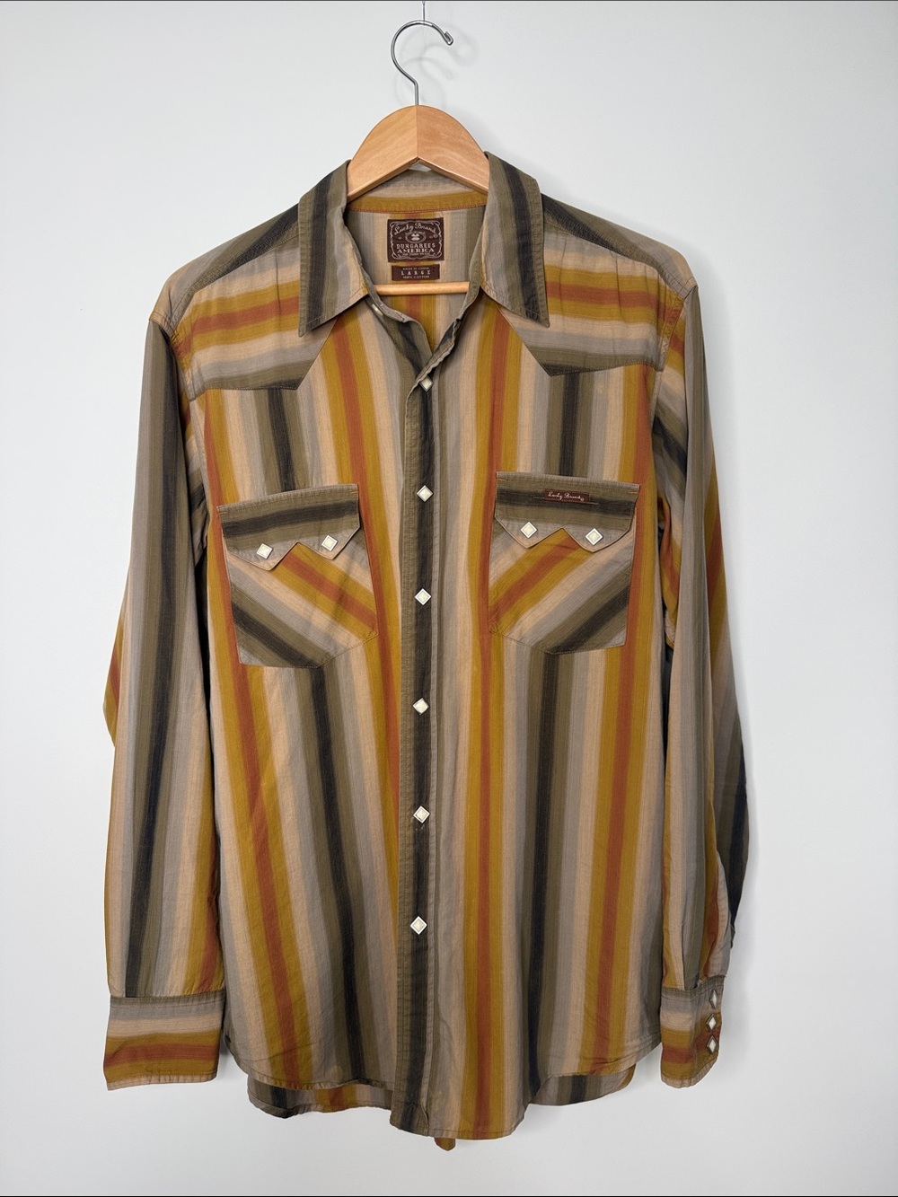 Lucky Brand Cotton Stripe Pearl Snap Long Sleeve Shirt Size Large - Picture 2 of 9
